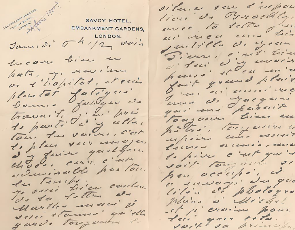 Claude Monet Letter from Savoy Hotel, Embankment Gardens, London, 1900